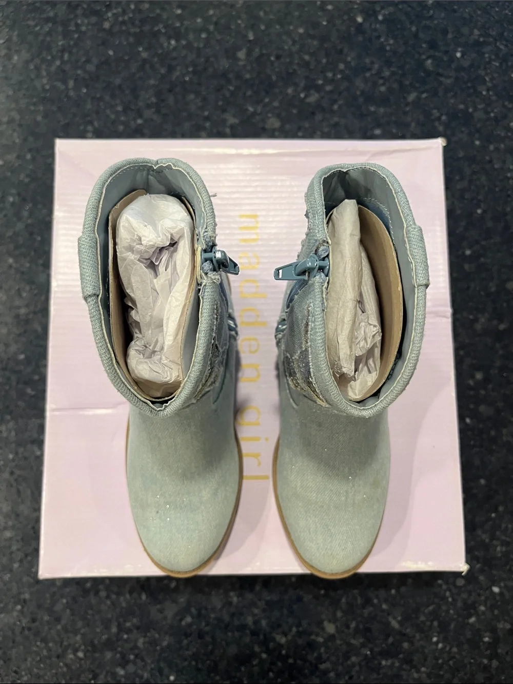 Madden Girl Light Blue Denim Kids Western Boots with Glitter Trim